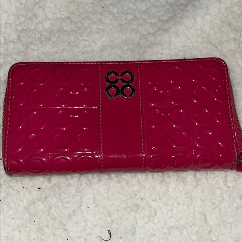 Coach pink patent leather zip accordion wallet